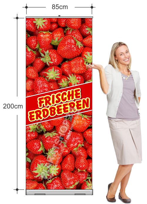 Rollupdisplay frische Erdbeeren zu verkaufen