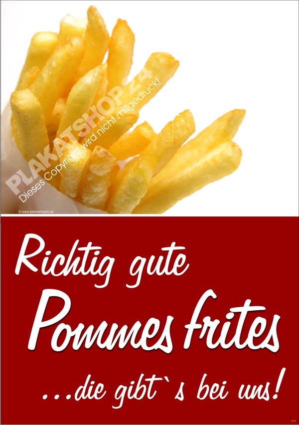 Werbeplakat Pommes Frites mit Bild frische Pommes