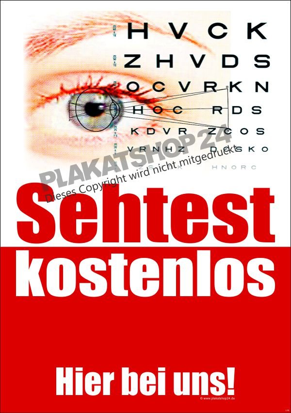 Werbeplakat für kostenlosen Sehtest beim Augenoptiker
