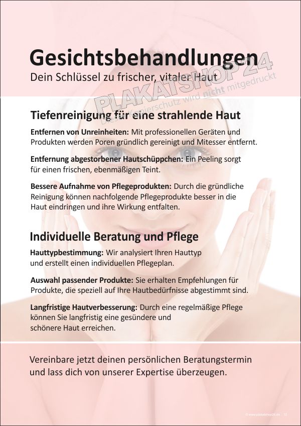 Plakat Vorteile Gesichtsbehandlung Plakat Vorteile Gesichtsbehandlung