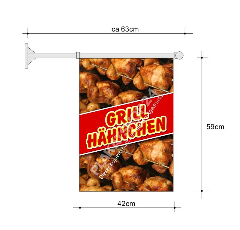 Stockfahne_grillhaehnchen Imbiss-Fahne A2 für Grillhähnchen-Reklame