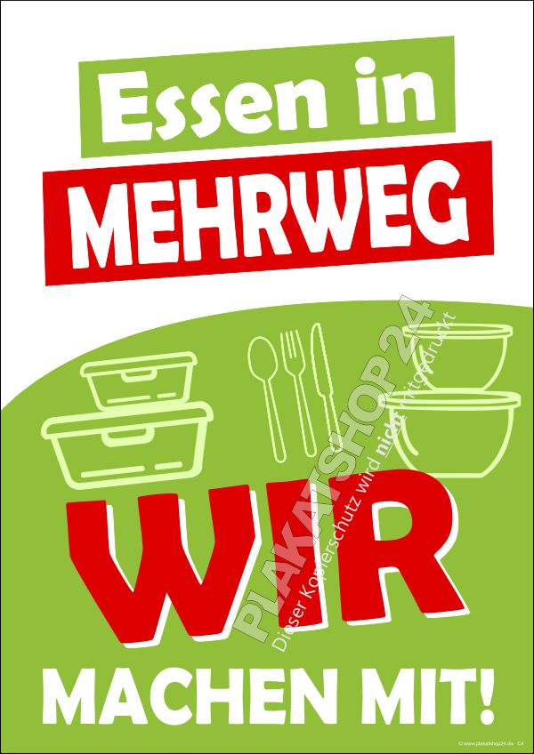 Werbeplakat für Essen in Mehrwegverpackungen