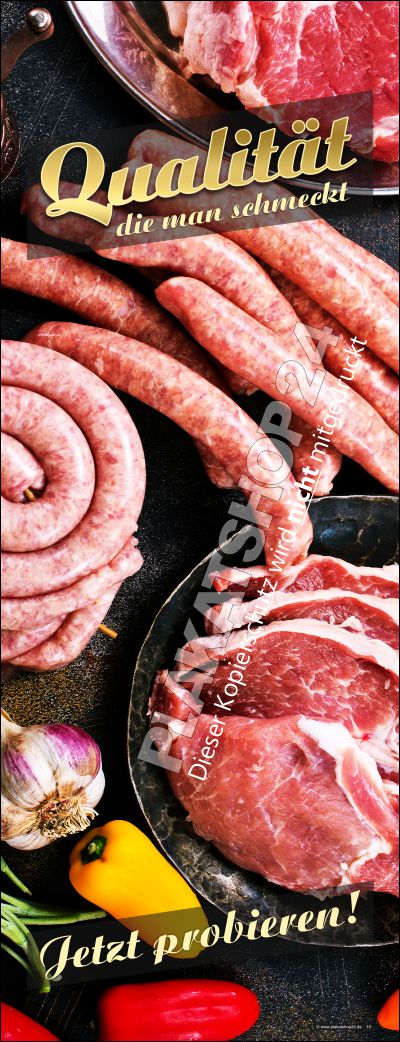 Hochformatbanner mit Fleischereiwerbung Hochformatbanner mit Fleischereiwerbung