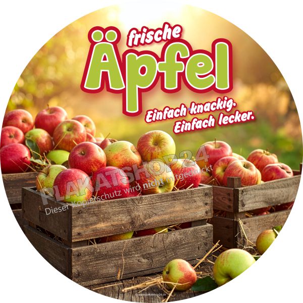 AufkleberRunde Klebefolie "Frische Äpfel – Einfach knackig. Einfach lecker." AufkleberRunde Klebefolie "Frische Äpfel – Einfach knackig. Einfach lecker."