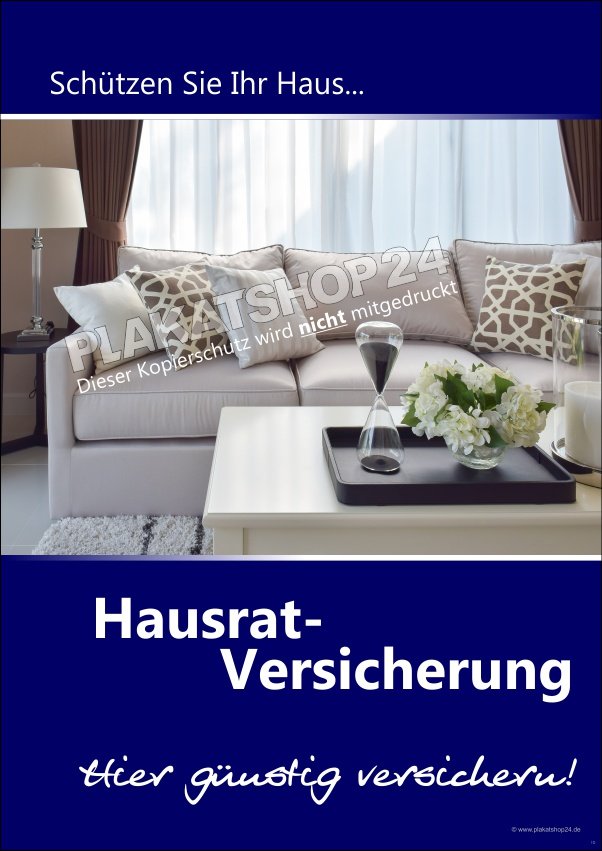 Poster Reklame für Versicherungsbüro Hausratversicherung