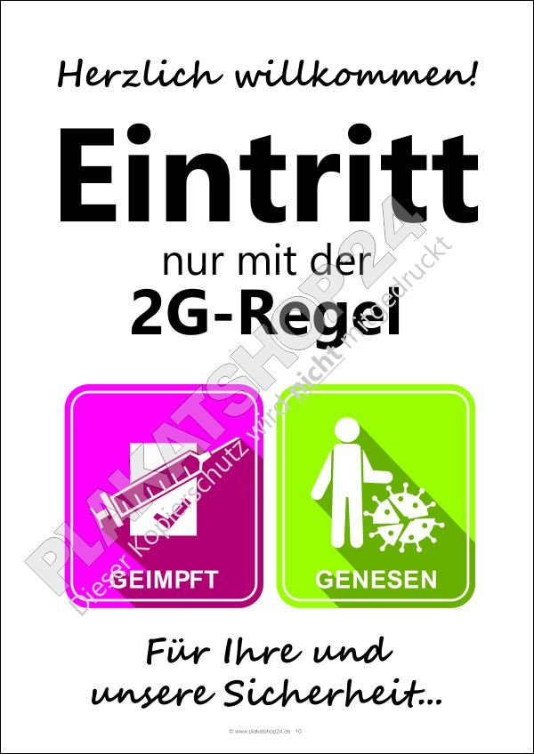 Plakat Eintritt nur mit 2G-Nachweis