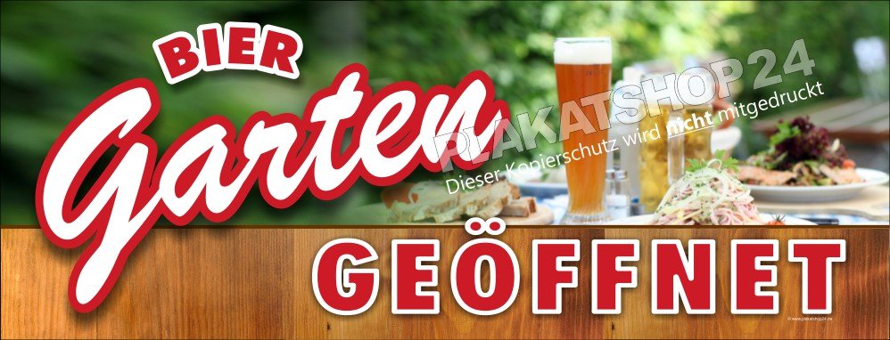 Hinweis-Werbebanner Biergarten geöffnet