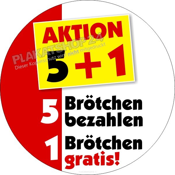 Angebotsaufkleber Brötchenaktion 5 bezahlen 1 gratis
