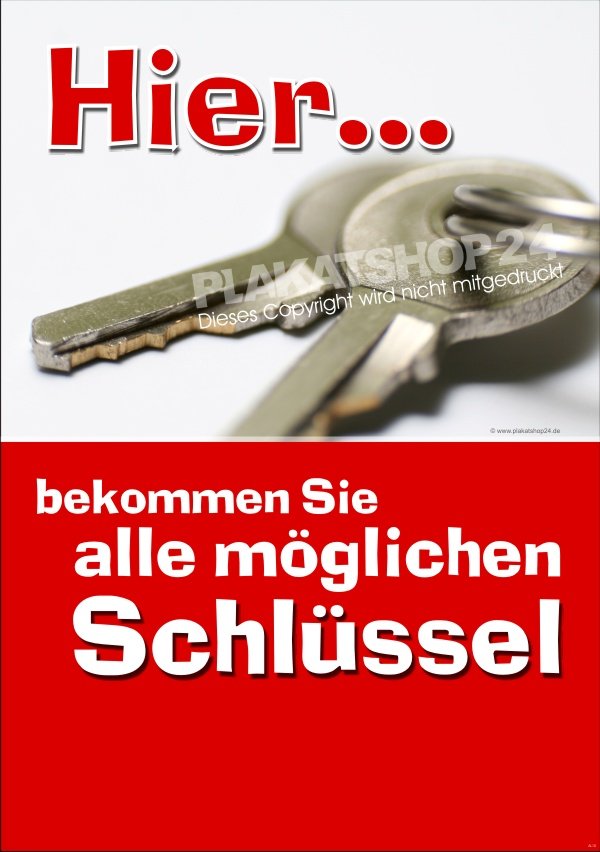 Werbeplakat für Schüsseldienst mit Bild Hausschlüssel