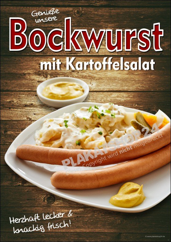 Werbeposter Bockwurst mit Kartoffelsalat