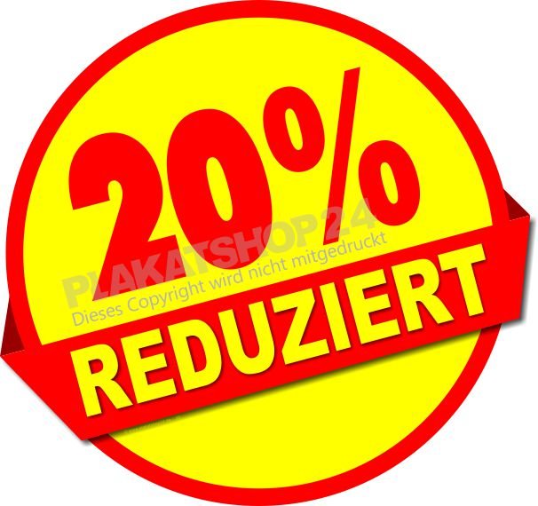 Rabattsticker -20% für Sale, Reduziert und Räumungsverkauf