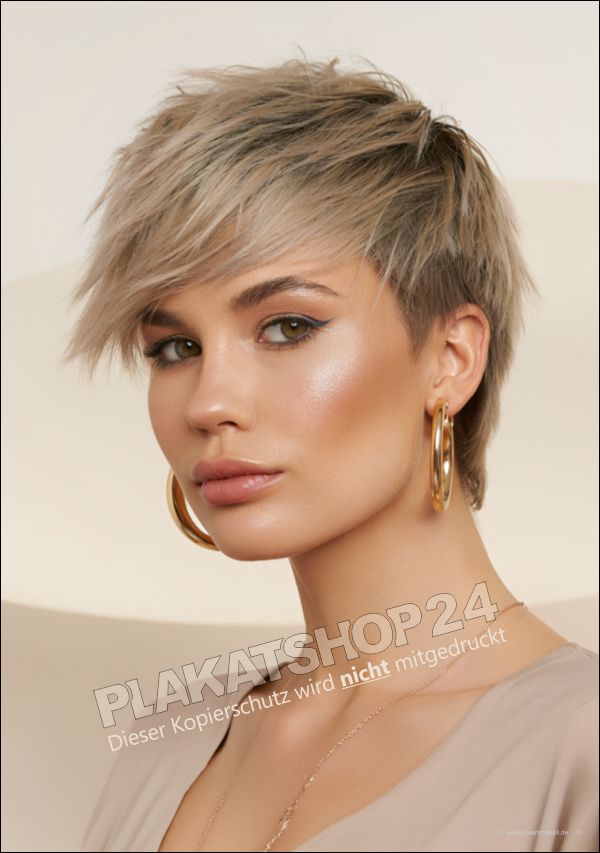 Friseurplakat Pixie Cut & Blond | Trend-Frisuren Damenposter wetterfest Friseurplakat Pixie Cut & Blond | Trend-Frisuren Damenposter wetterfest