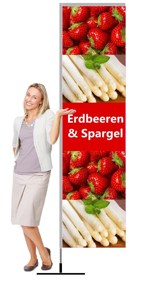 Stehfahne Erdbeeren / Spargel Verkauf ab Hof