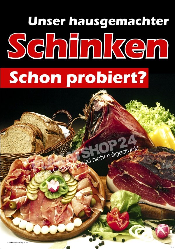 Schinkenplakat für Werbung für Schinkenspezialitäten