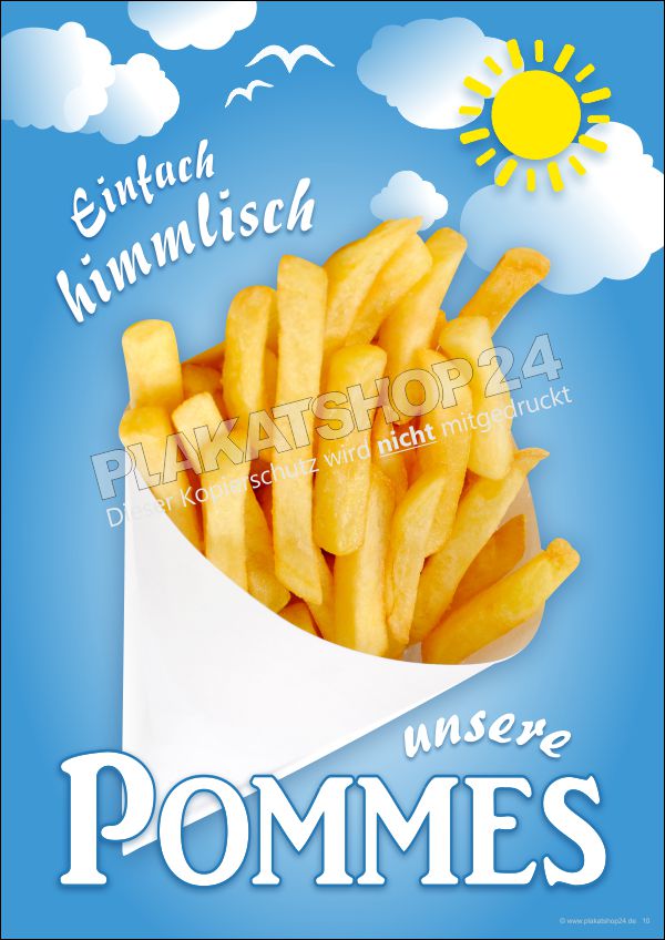 Gaststätten-Werbeschild (Poster) mit Pommes-Werbung