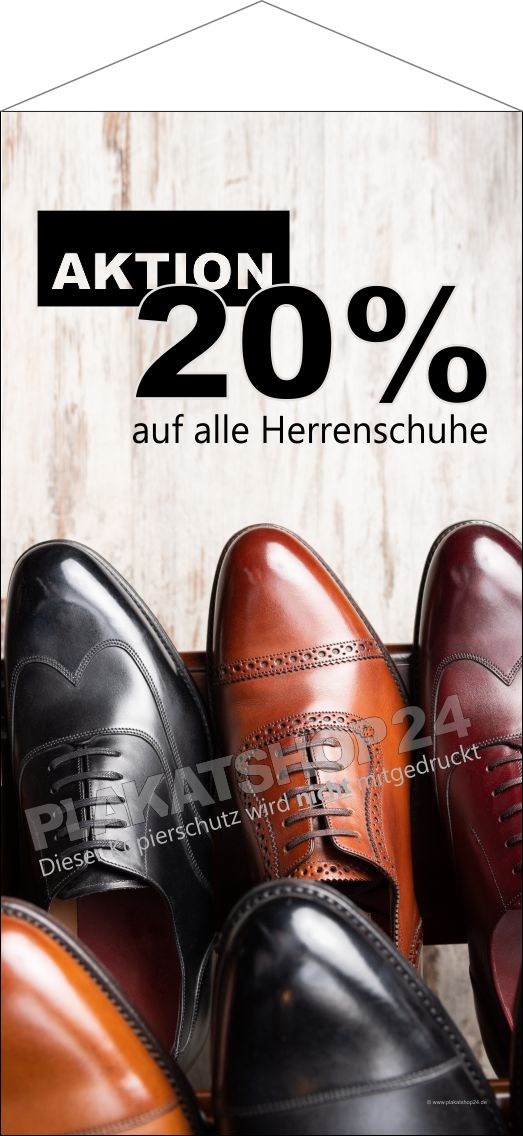Transparentes Stoffbanner "Herrenschuhe" rediziert