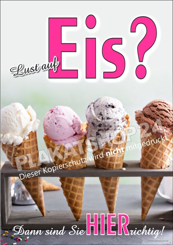 Werbeposter_Eis Eisplakat mit Kugeleis im Hörnchen