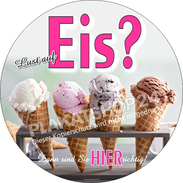 Eisaufkleber_Kugeleis Werbefolie Lust auf Eis - Eiskugeln im Hörnchen