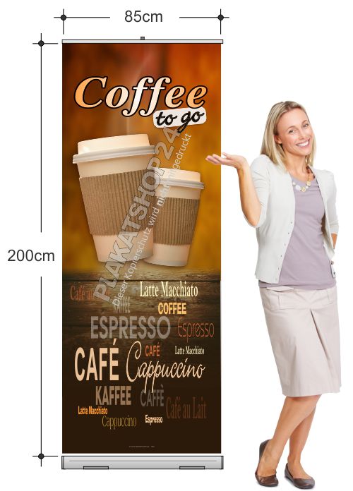 Rollupbanner mit Coffee-to-go-Werbung
