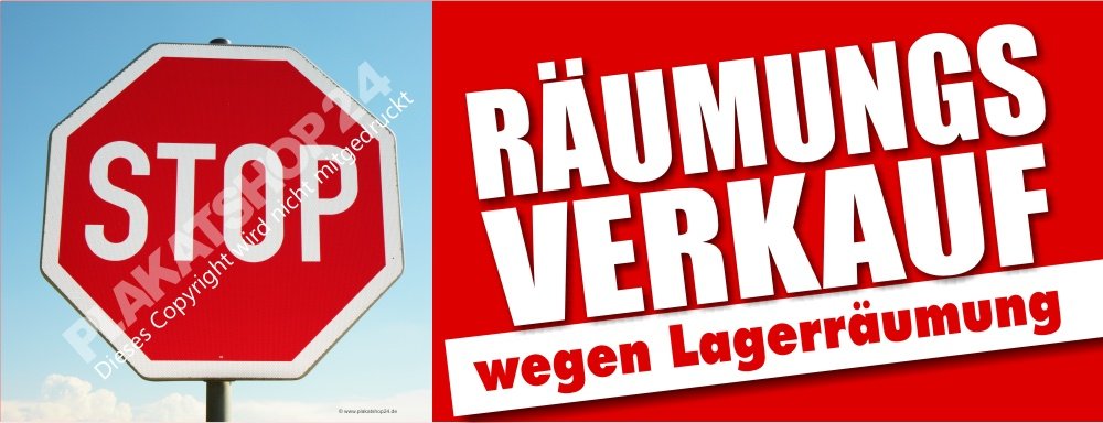 Werbeplane für Räumungsverkauf wegen Lagerräumung