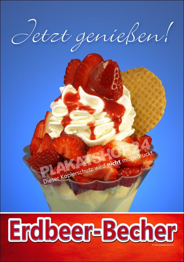 Eis-Plakat Erdbeerbecher mit frischen Erdbeeren