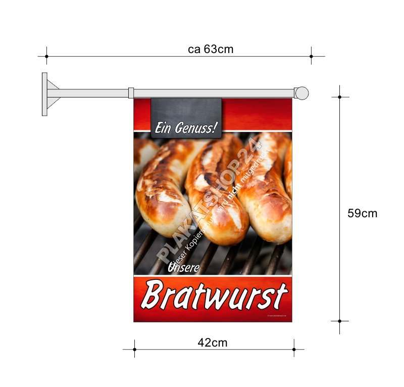 Bratwurst-Fahne A2 für Imbiss-Werbung