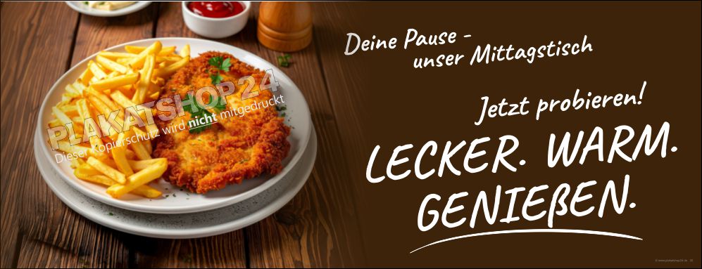 Werbebanner Mittagstisch Schnitzel | Gastronomie Banner wetterfest PVC mit Ösen oder Klebefolie