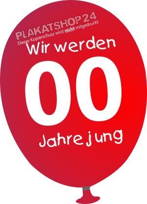Luftballon-Sticker in Rot mit Eindruck Jubiläumszahl