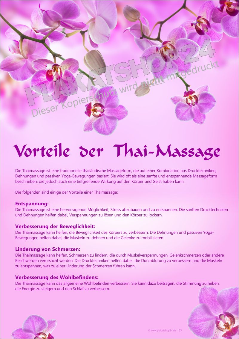 Infoplakat für Thaimassage-Praxis