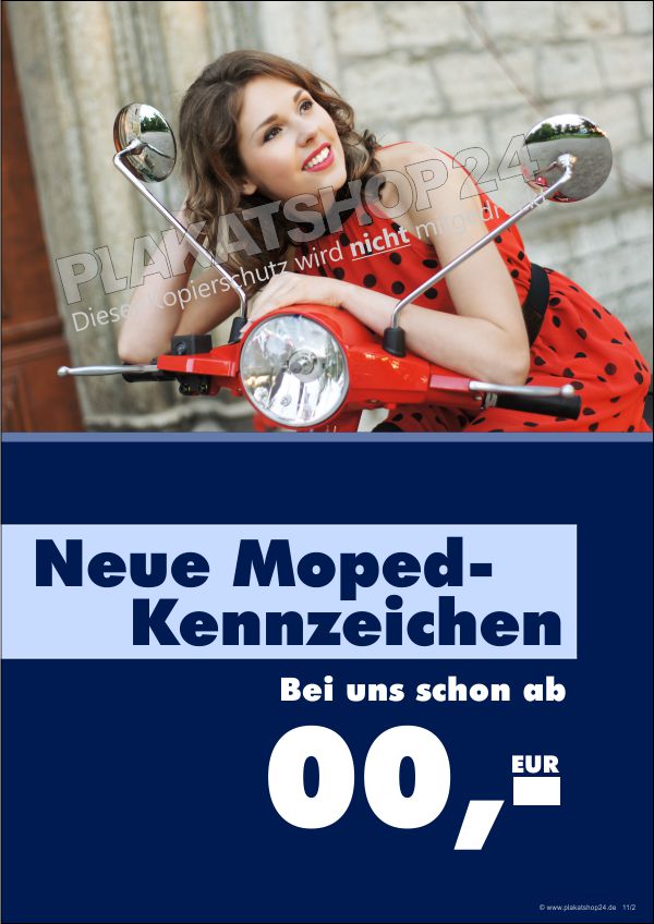 Versicherungs-Plakat für neue Moped-Kennzeichen