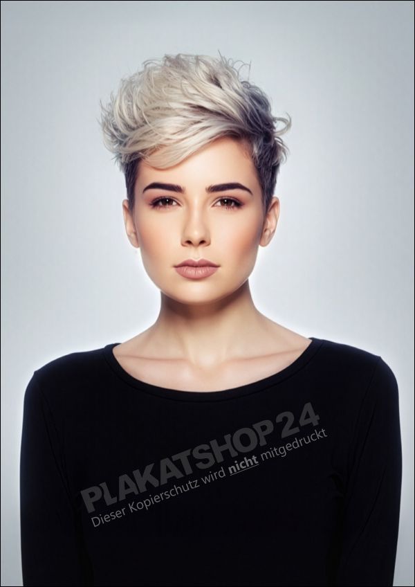✂️ Friseurplakat Moderne Kurzhaarfrisur Silber-Grau | Plakatshop24 💇‍♀️