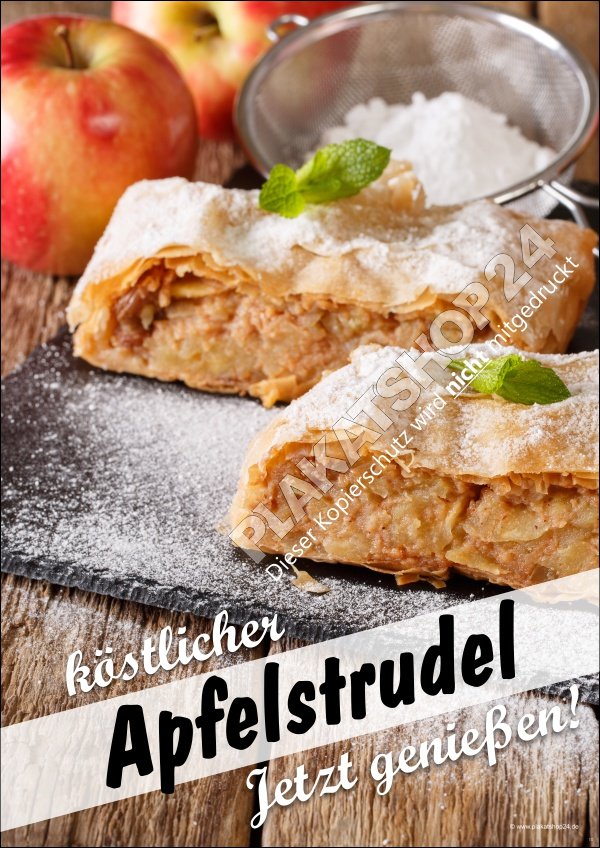 Schönes Apfelstrudelplakat für Konditorei-/Bäckereischaufenster oder Plakatständer