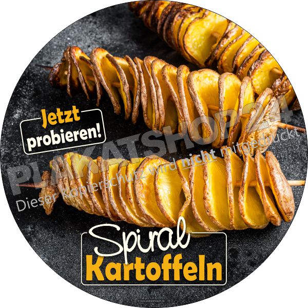 Aufkleber mit Werbung für Spiralkartoffeln