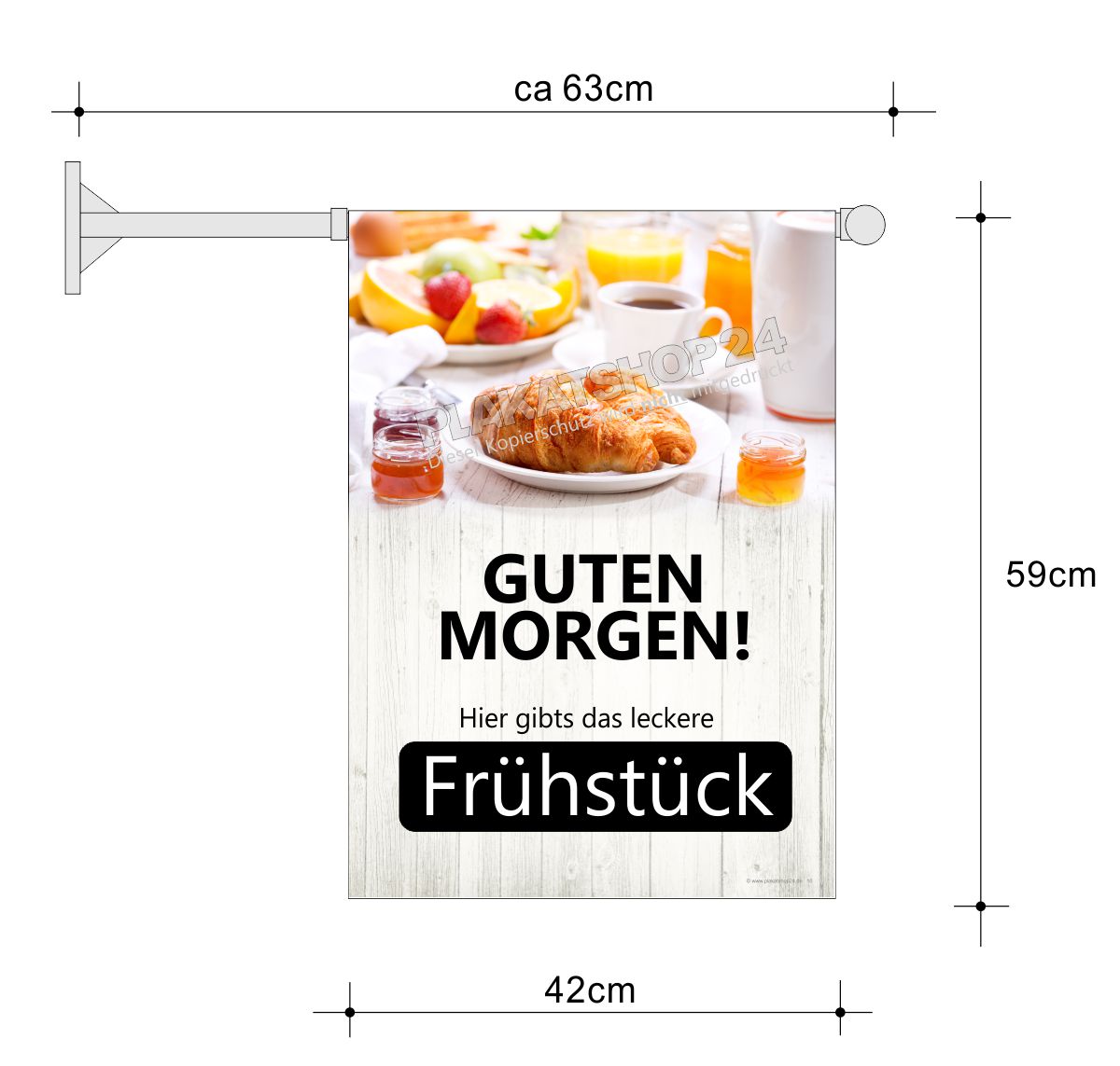 Fahne mit Werbung für Frühstück