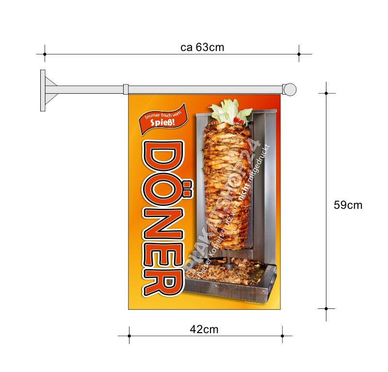 Imbiss-Stockfahne A2 für Döner-Werbung