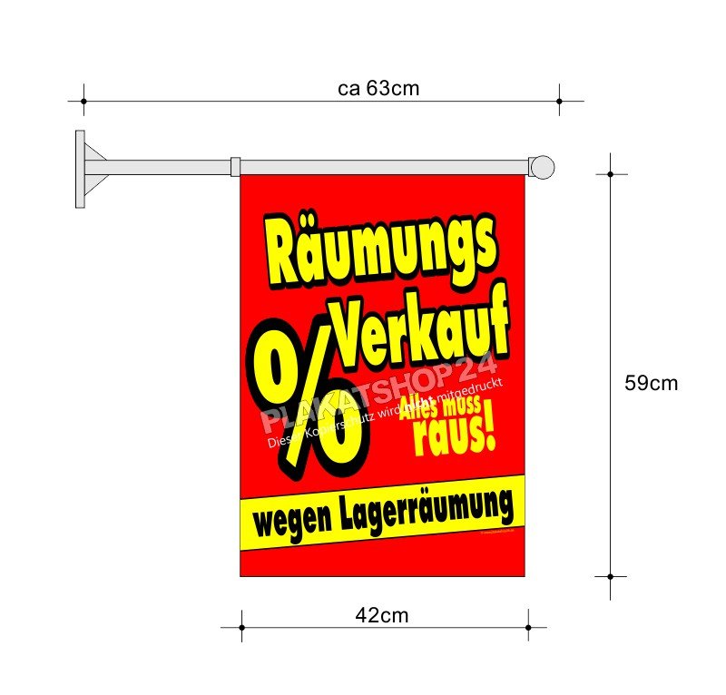Stockfahne_Verkauf_Aufgabe Fahne A2 für Räumungsverkauf wegen Lagerräumung