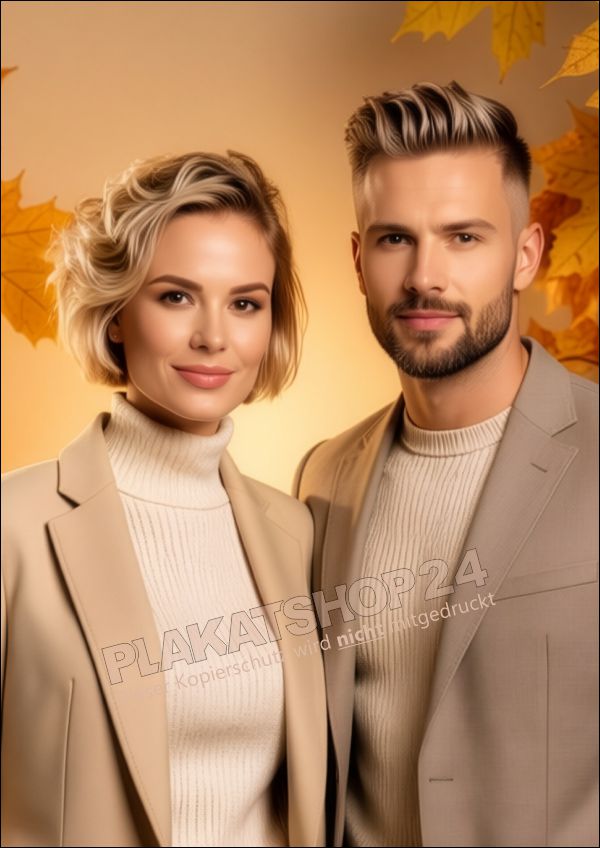 Plakat Herbst Frisuren-Trends Paarmotiv – Friseur Werbebanner & Klebefolie outdoor Plakat Herbst Frisuren-Trends Paarmotiv – Friseur Werbebanner & Klebefolie outdoor