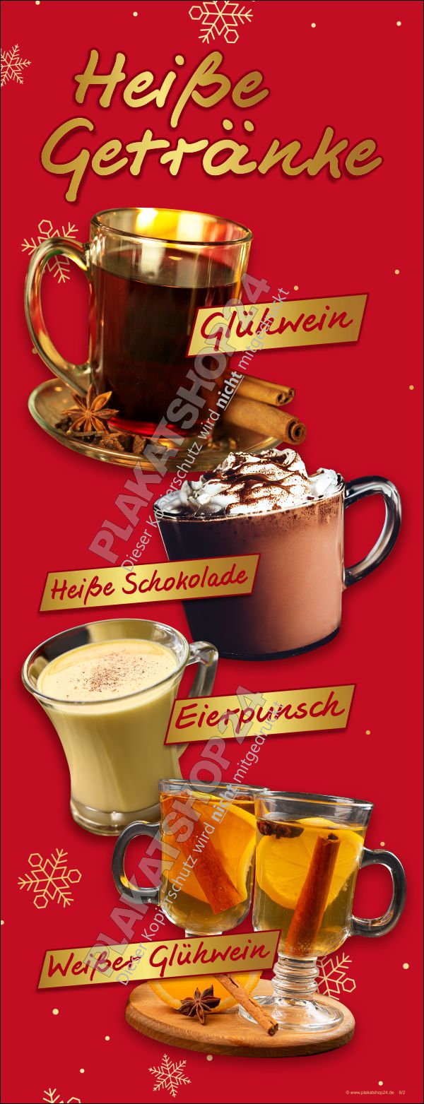 Hochformat-Banner Heiße Getränke für Glühweinstand Hochformat-Banner Heiße Getränke für Glühweinstand