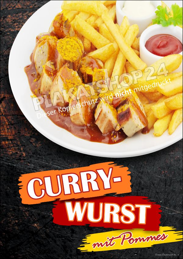 imbissplakat-currywurst-mit-pommes Gastroposter Currywurst mit Pommes
