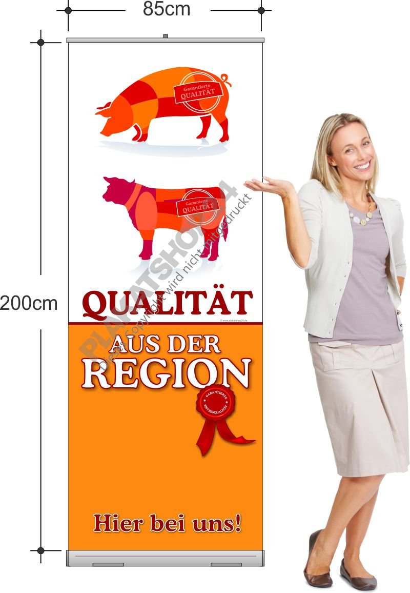 9143e1b07cfac3094972716ac4613248 Rollup-Banner Qualitätsfleisch aus der Region als Werbung für regionale Fleisch-Vermarktung
