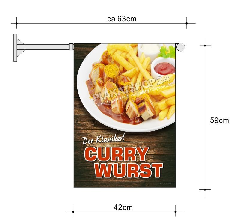 Imbissfahne mit Bild Currywurst mit Pommes