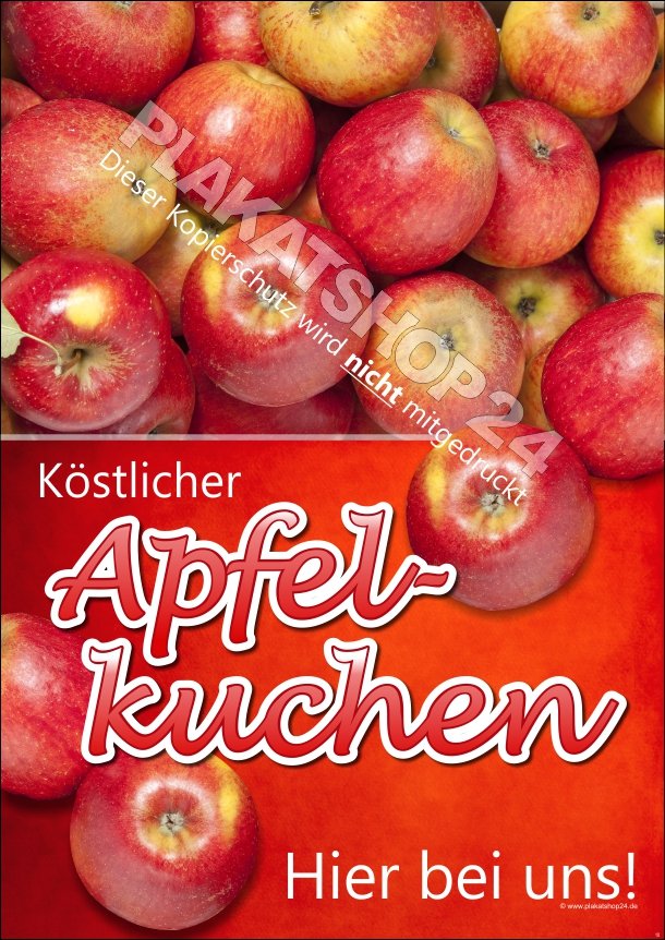 Aktionsplakat für frischen, köstlichen Apfelkuchen