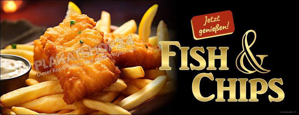 Gastronomie-Banner Fish & Chips | Großformatige Außenwerbung | Plakatshop 24
