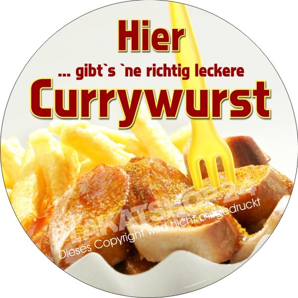 Aufkleber Currywurst für Currywurst-Reklame in der Gastronomie