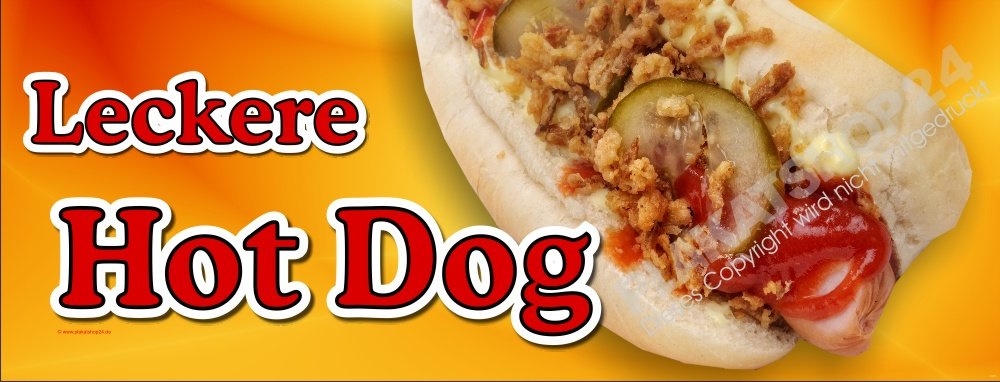 e801673ad7a85260aa01af52f833929a Hot Dog Banner für Schaufenster oder Aussenreklame