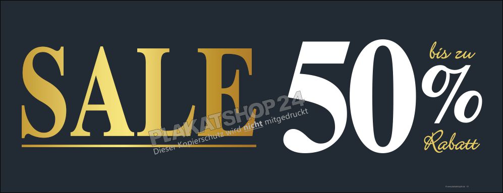 Exklusives Werbebanner „SALE – bis zu 50% Rabatt“ – Edle Gold-Optik auf Anthrazit – Wetterfest