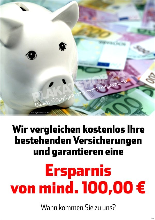 Werbeplakat für Versicherungsmakler Ersparnis durch Versicherungsvergleich