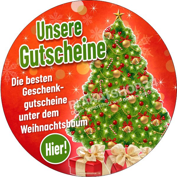 Schaufensterfolie für Gutscheinwerbung zu Weihnachten