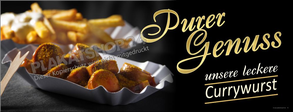 Gastronomie Klebefolie Currywurst „Purer Genuss“ – Outdoor-tauglich Gastronomie Klebefolie Currywurst „Purer Genuss“ – Outdoor-tauglich