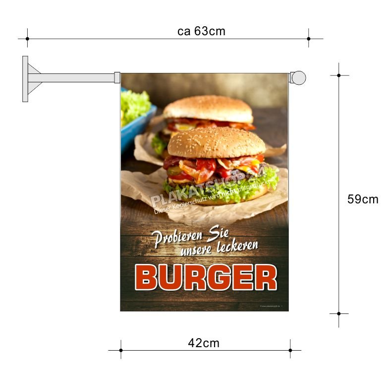 Fahne mit Burger-Motiv für Imbissbetrieb